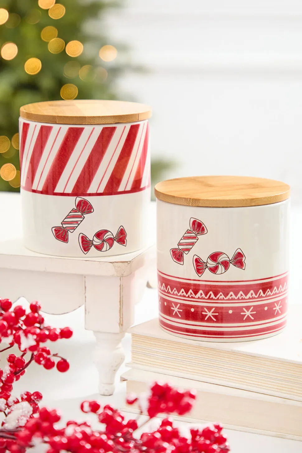 4.75" Ceramic Peppermint Candy Canister
