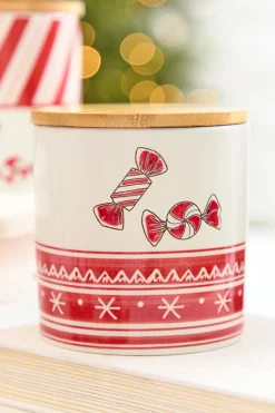 4.75" Ceramic Peppermint Candy Canister