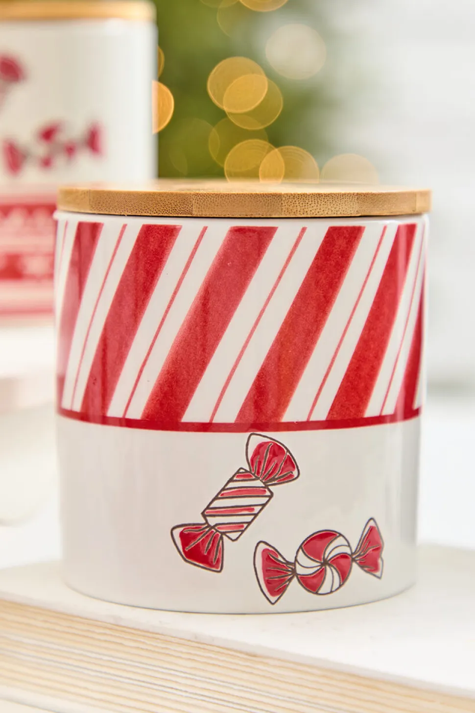 4.75" Ceramic Peppermint Candy Canister