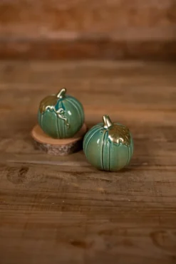 Ceramic Turquoise Pumpkins Salt & Pepper Shaker - Set of 2