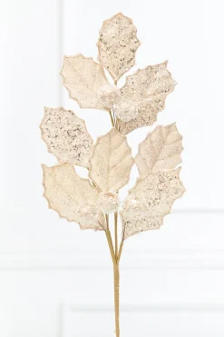 27" Champagne Glitter Berry Leaf Spray
