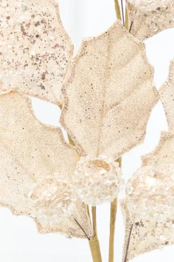 27" Champagne Glitter Berry Leaf Spray