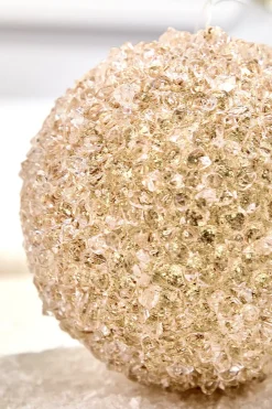 4" Champagne Glittered Iced Ball Ornament