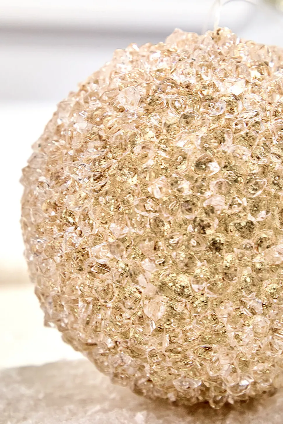 4" Champagne Glittered Iced Ball Ornament