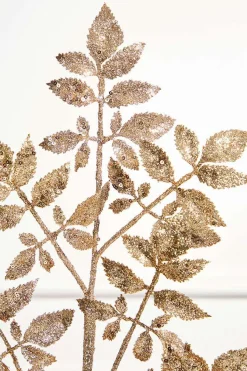 28" Champagne Glitter Leaf Spray