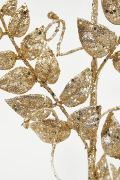 35” Champagne Glitter Leaf Spray