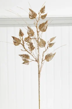 30” Champagne Glitter Sequin Rose Leaf Grass Christmas Spray
