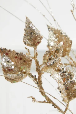 30” Champagne Glitter Sequin Rose Leaf Grass Christmas Spray