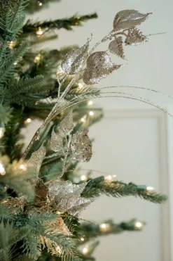 30” Champagne Glitter Sequin Rose Leaf Grass Christmas Spray