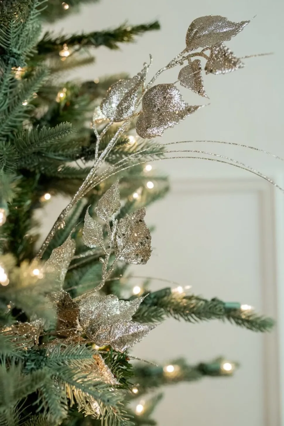 30” Champagne Glitter Sequin Rose Leaf Grass Christmas Spray