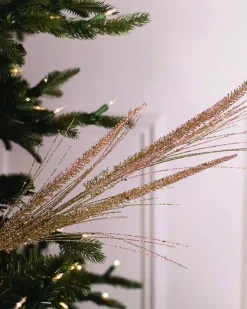 34” Champagne Glitter Triple Spike Grass Spray