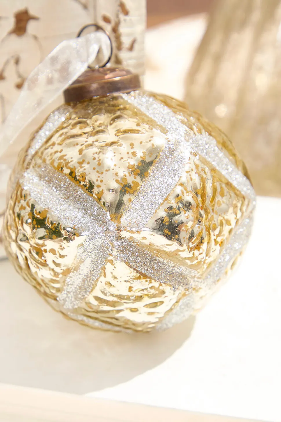 4" Champagne Gold Glass Ball Ornament