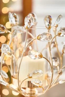 19.3" Champagne Jeweled Candle Holder