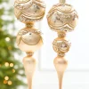 11" Champagne & Pearl Trimmed Finial Glass Ornament