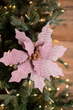 22” Check Poinsettia Stem - Red/Natural