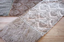 Chocolate Printed Velvet with Fur Trim Table Runner (15"x72")