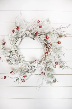 24” Christmas Flocked Pine Wreath with Jingle Bells