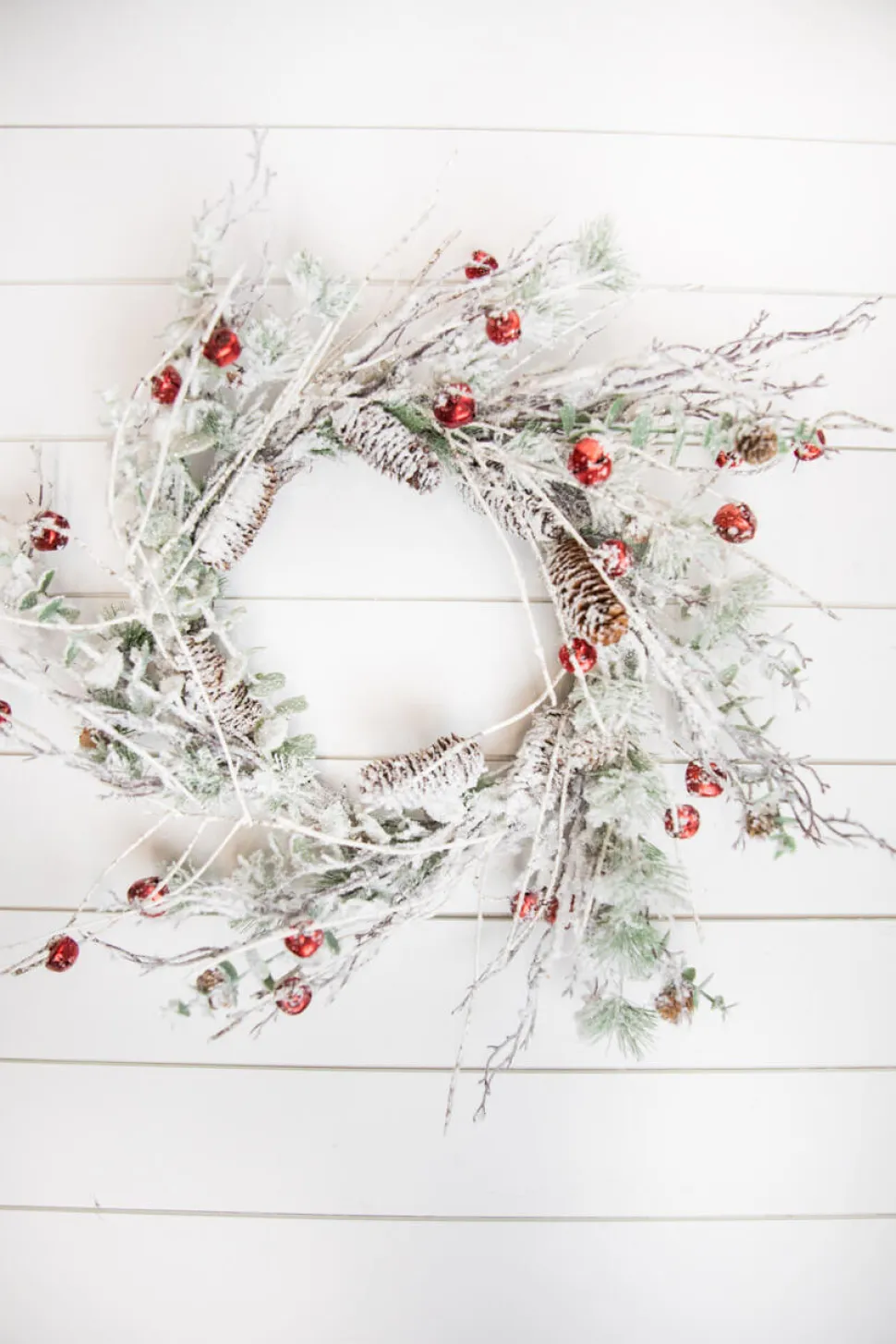 24” Christmas Flocked Pine Wreath with Jingle Bells