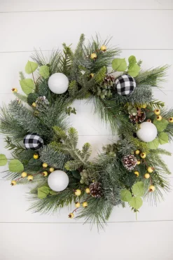20” Christmas Pine Wreath with Ornaments , Pinecones & Berries