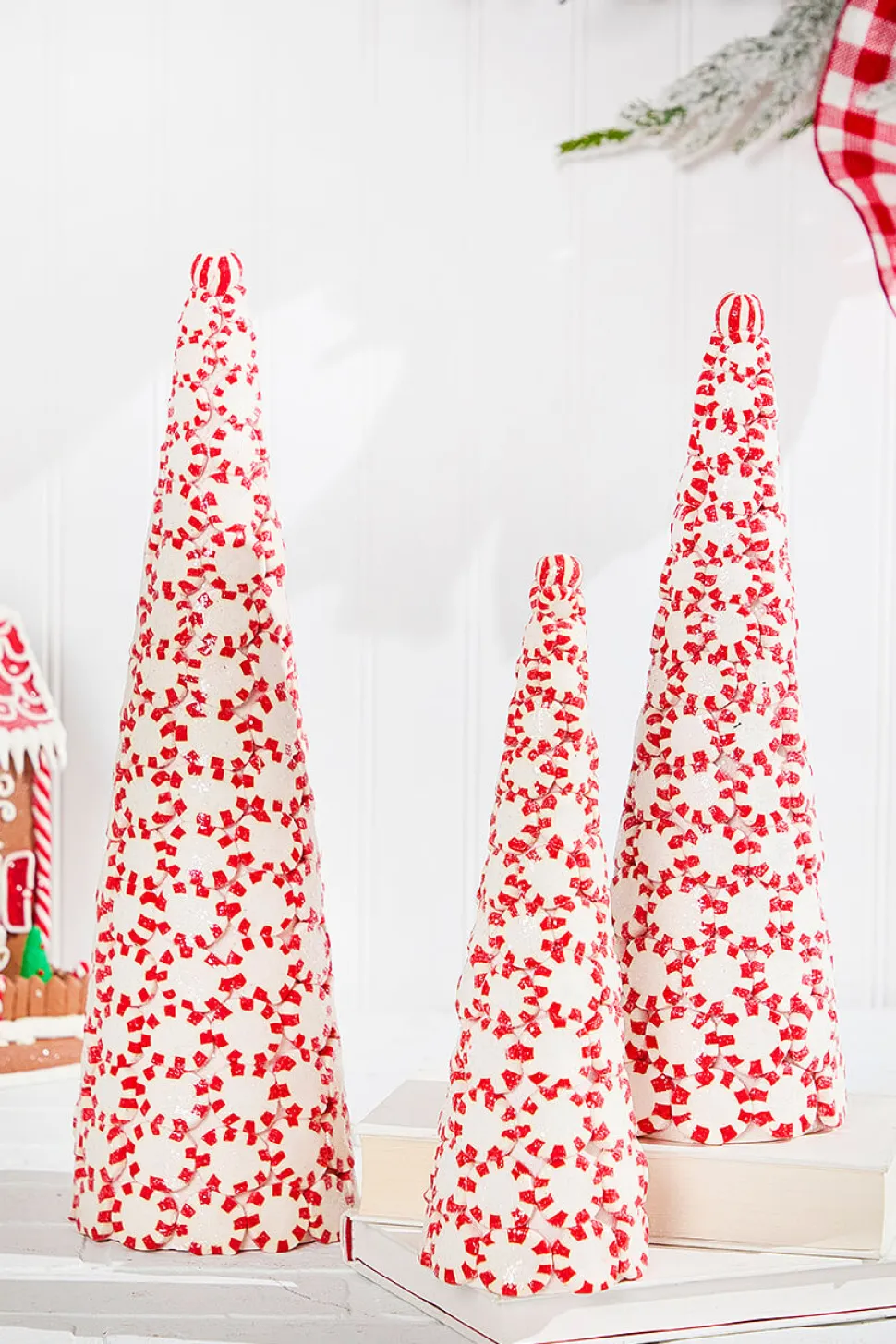 10.5" - 16.5" Clay Dough Peppermint Candy Trees - Set Of 3