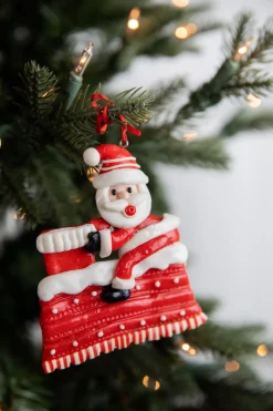 4” Clay Santa on Rooftop Ornament