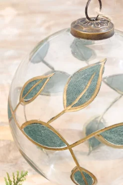 5" Clear Glass Ornament with Leaves