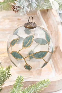 5" Clear Glass Ornament with Leaves
