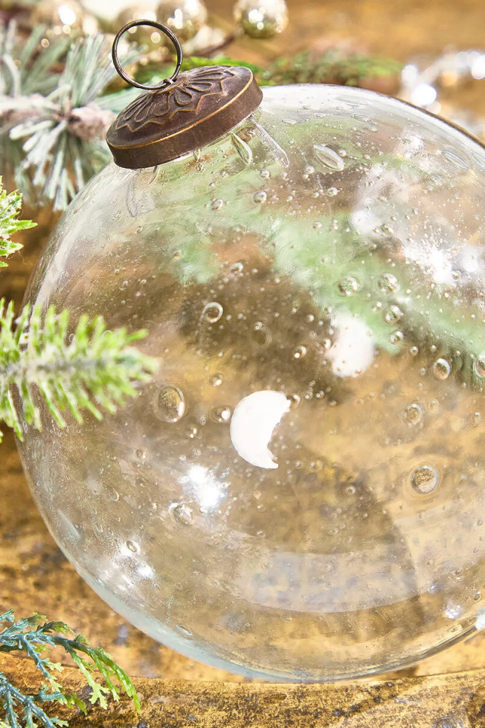 6" Clear Seeded Glass Ornament