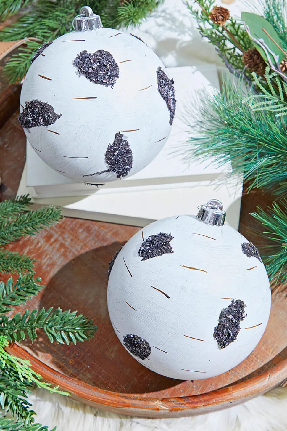 15 Cm Birch Ball Christmas Ornaments-Set of 2