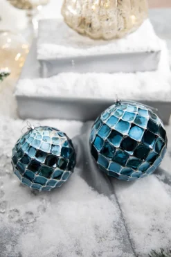 10 CM Blue Chrome Honeycombed VP Ball Ornament