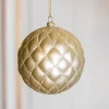 10 CM Champagne Matte Glitter Quilted Net Ball Ornament