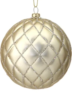 10 CM Champagne Matte Glitter Quilted Net Ball Ornament