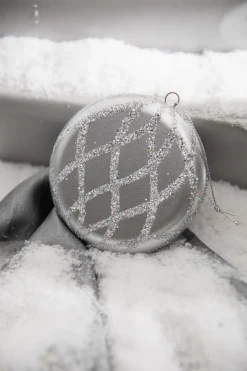 10cm Matte Glitter Flat Round Ornament - Silver