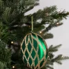 10cm Matte Glitter Flat Round Ornament - Green/Gold