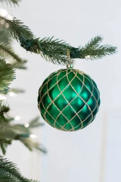 10 CM Quilted Matte Glitter Net Ball Ornament Emerald Green