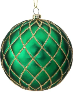 10 CM Quilted Matte Glitter Net Ball Ornament Emerald Green