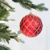 10 CM Red Matte Glitter Quilted Ball Ornament