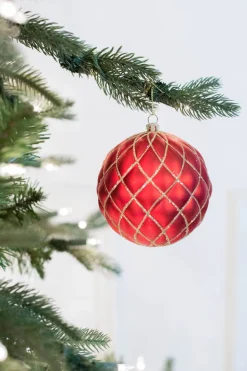 10 CM Red Matte Glitter Quilted Ball Ornament