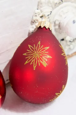 6ct Drop Glass Christmas Red & Red Velvet With Gold Snowflake