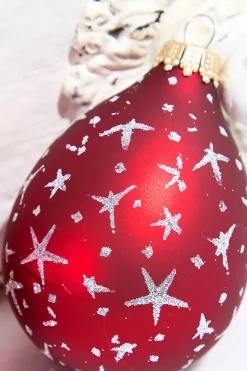 6ct Glass Drop Christmas Red & Red Velvet with Silver Stars