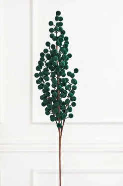 33" Dark Green Flocked Berry Spray