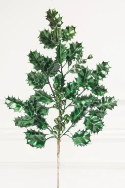 27" Dark Green Metallic Holly Berry Stem