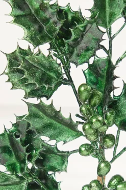 27" Dark Green Metallic Holly Berry Stem