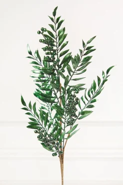 30" Dark Green Metallic Pepperberry Stem