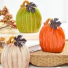 4.7" Dolomite Harvest Pumpkin Figurine with Metal Leaf