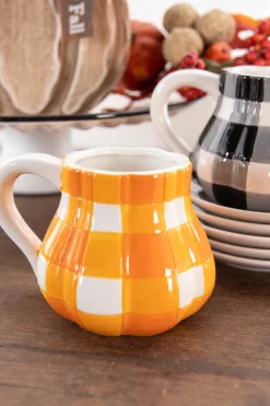 4” Dolomite Pumpkin Shaped Buffalo Check Mug