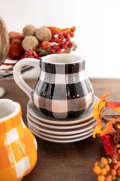 4” Dolomite Pumpkin Shaped Buffalo Check Mug