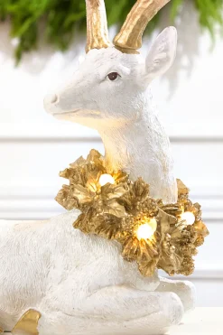 20" Elegant White & Gold Resin Deer with LED Lights