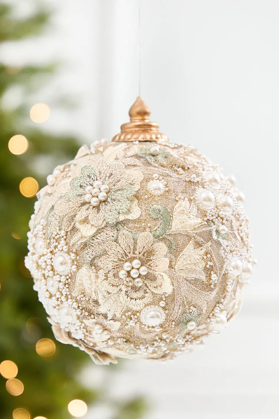 5" Embellished Pearl Glitter Ornament