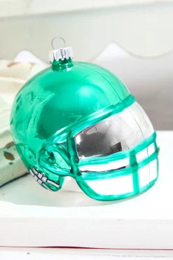 3.5" Emerald Green Glass Football Helmet Ornament